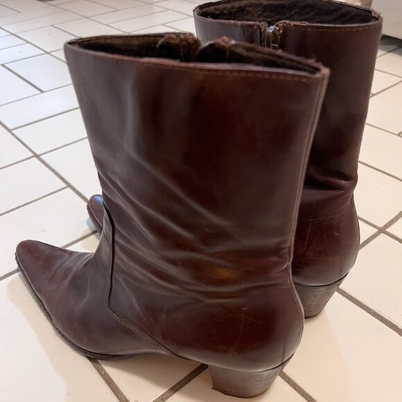 Brown Leather Heeled Boots - Picture 2 of 3
